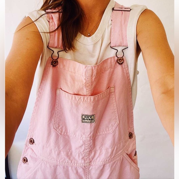 Hey Gang The Kneepatch Overalls Japanese Canvas - Pink - Picture 2 of 12